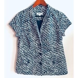 DRESS BARN Women's S Navy Blue & White Animal Print Short Sleeve Blazer Jacket